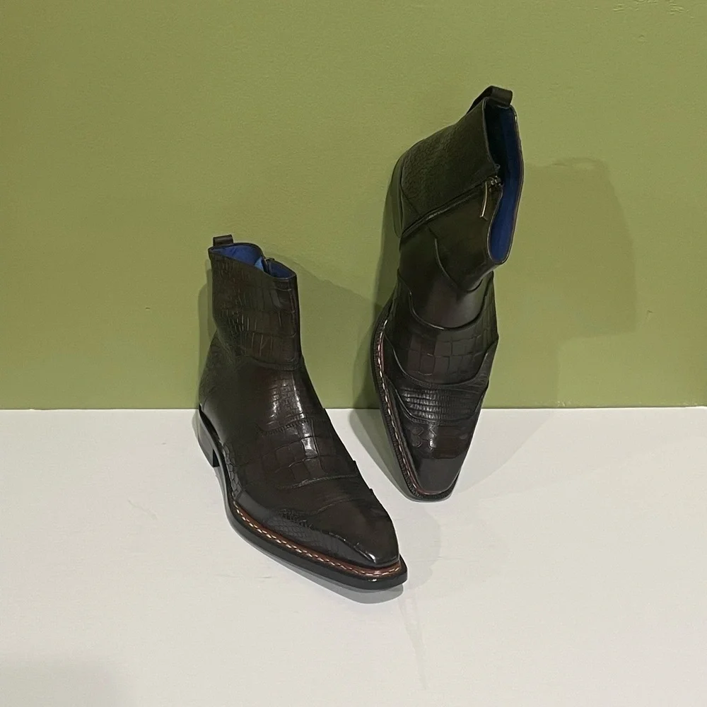 Emilio Franco boot brown Atalian leather calf point toe side zipper